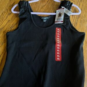 Time and Tru Black Ribbed Knot-Shoulder Tank